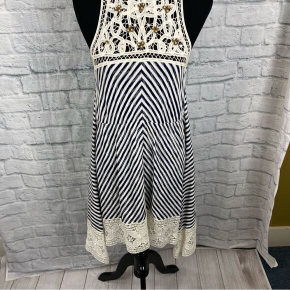 Hazel 100% cotton striped dress with lace size medium women - Picture 2 of 13